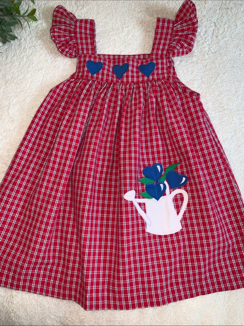 Samara Red Ruffle Sleeves Watering Can Dress 6X Hearts Sundress